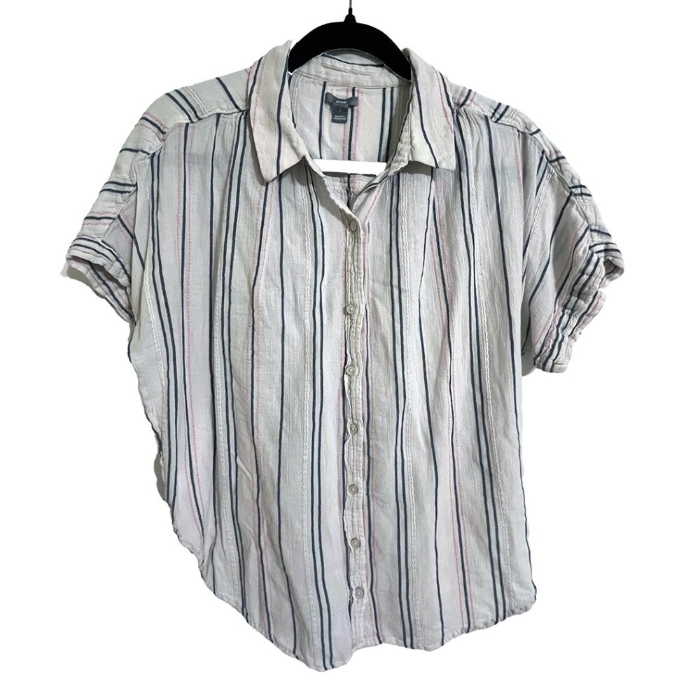 Aerie Oversized Short Sleeve Striped Button-Down